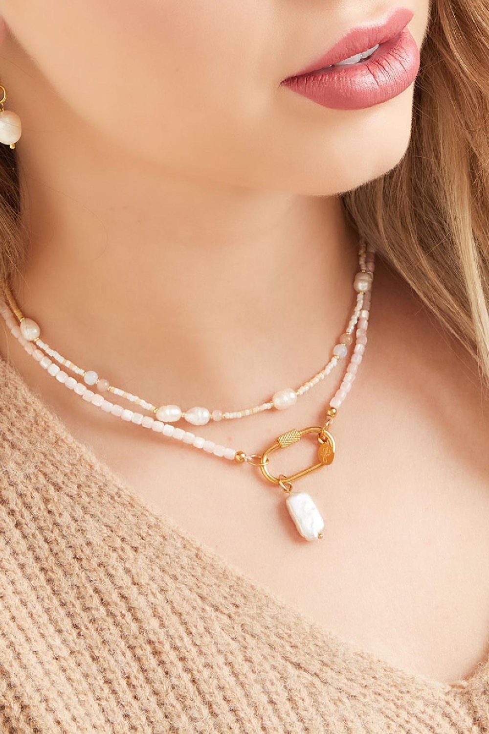 Colorful necklace with oval closure Green Stainless Steel h5Picture3